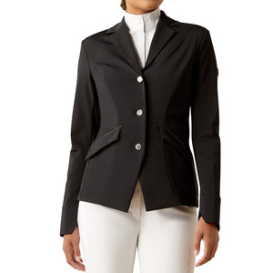 Veste d'équitation pour femmes, noire, manches longues, pour saut d'obstacles, avec trois boutons et poches à rabat - Product Image 1
