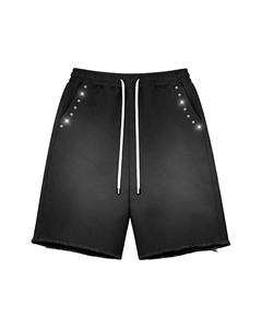 Premium cotton fleece acid wash pink shorts metal <b>stud</b> detailing drawstring waist custom logo embroidery print <b>men's</b> shorts - Product Image 5