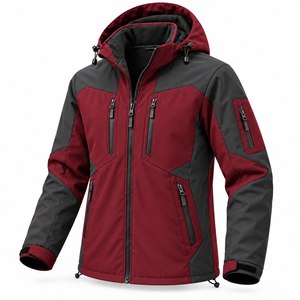 Veste d'hiver softshell pour homme avec logo personnalisé, coupe-vent, color block, doublure polaire, capuche amovible, pour randonnée et voyage en extérieur - Product Image 2