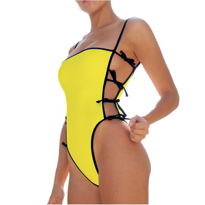 Nuevo Traje de Baño de una Pieza para Mujer, Color Sólido, Sexy, con Cordones, Moda, Venta al por Mayor, en Stock - Product Image 1