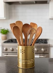 Porte-ustensiles cylindrique en métal doré, style industriel, support de rangement de cuisine, résistant à la rouille, type sur pied - Product Image 3