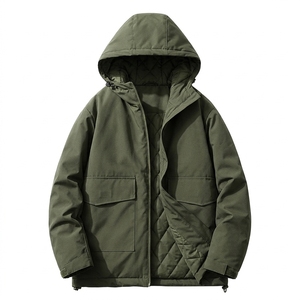 Men's Winter Puffer <b>Jacket</b> Custom Logo Hooded Zipper Loose Fit Warm Woven Bubble Coat Casual Outdoor Utility Quilted <b>Jacket</b> - Product Image 3