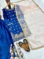 Nouveau TENNECY Ensemble Salwar Farshi Duptta pour femme, de créateur, pour fêtes Diwali, en soie lourde, infroissable, à séchage rapide, réversible, avec haut de travail