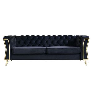 Divano Moderno in Velluto Trapuntato da 87,4 Pollici per Soggiorno, Colore Nero - Product Image 1