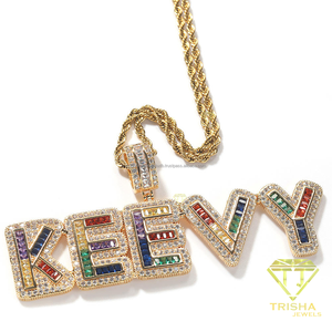 Collier pendentif prénom en diamant de laboratoire taille baguette arc-en-ciel, style hip-hop glacé, pendentif plaque nominative personnalisée - Product Image 2