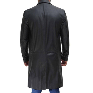 <b>Men's</b> Genuine Leather <b>Long</b> Trench <b>Coat</b> Notched Lapel Double Breasted Outerwear Thick outerwear for <b>men</b> Custom leather <b>coat</b> - Product Image 2
