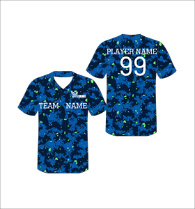 Maillot de baseball personnalisé sublimé, camouflage bleu-vert, col en V, manches courtes, anti-humidité, uniforme d'équipe unisexe pour adulte - Product Image 1