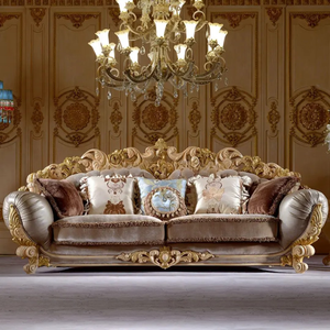 ชุดโซฟาห้องนั่งเล่นสไตล์ยุโรป ทำจากไม้มะฮอกกานีแท้ แกะสลักด้วยมือ หุ้มเบาะอย่างหรูหรา เฟอร์นิเจอร์คุณภาพสูง ผลิตในอินโดนีเซีย - Product Image 2