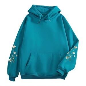 Sudadera con Capucha Rosa para Mujer, Bordado Floral, Manga Larga, Informal, Tejida, para Otoño - Product Image 5