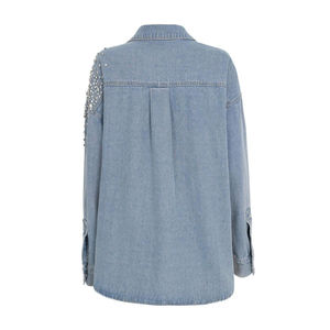 Triveers Oem Customized Autumn Street Wear Clothing <b>Rhinestone</b> Beading Loose Fit Denim <b>Jacket</b> For Women's - Product Image 3
