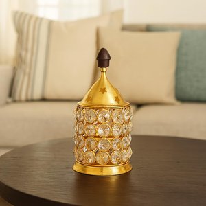 Lampe à huile en métal Crystal Diya, porte-bougie décoratif en cristal pour la décoration de la maison, du temple Pooja, du festival Diwali, des mariages, vente en gros - Product Image 2