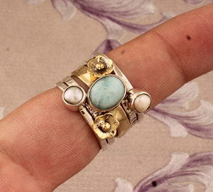 Luxury Natural Larimar Classic Wedding Band <b>Ring</b> 925 Sterling <b>Silver</b> Elegant <b>Statement</b> Jewelry High Quality Genuine Women's - Product Image 5