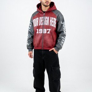 Sudadera con capucha para hombre con cremallera, bloques de color, mangas raglán con tachuelas, estampado de letras, sudadera con capucha personalizada para hombre, OEM ODM - Product Image 5
