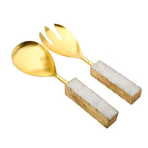 Nuevo DISEÑO DE ACERO INOXIDABLE chapado en oro con mango de borde plegable de mármol Juego de 2 cucharas de nuevo diseño a precio barato - Product Image 1