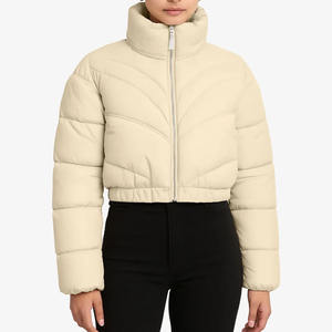 Chaqueta Acolchada Corta Beige para Mujer, Diseño Personalizado OEM, para Otoño e Invierno, con Dobladillo Elástico, Ropa Casual para Exteriores - Product Image 1