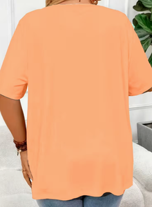 Plus Size Women's <b>Patchwork</b> Anti-Wrinkle O-Neck Pullover Short Sleeve 100% Cotton Casual Summer Knit Tee - Product Image 2