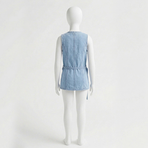 Chaleco vaquero informal con bordado para mujer, chaqueta sin mangas de algodón azul, nuevo estilo moderno para chicas - Product Image 4