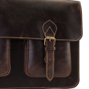 Nuevo Maletín de Cuero Vintage de Moda con Bolsillos de Doble Hebilla, Logotipo Personalizado, Cierre de Cremallera de Cuero Genuino, Bolsas para Portátil - Product Image 6