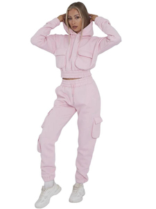 ชุดวอร์มผู้หญิงแบบมีกระเป๋า 2 ชิ้น ชุดลำลองพร้อมเสื้อฮู้ดครอป สไตล์ทันสมัย ใส่สบายในฤดูหนาว เหมาะสำหรับใส่ในชีวิตประจำวัน พร้อมปรับแต่งได้ - Product Image 6