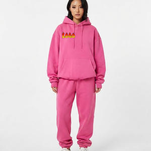 Ensemble de survêtement rose surdimensionné personnalisé pour femme, 2 pièces, pantalon large et sweat à capuche ample, motif uni, dernière collection, tenues d'hiver - Product Image 1