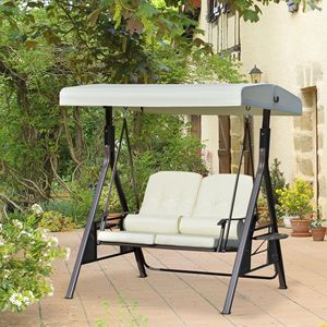 Dondolo da Giardino Beige per 2 Persone con Tettuccio Regolabile, Vassoio Imbottito e Sdraio - Product Image 2