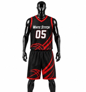 Ensemble de maillot de basket-ball pour femmes White Stitch, noir et rouge, imprimé par transfert thermique, col en V, sans manches, en mesh respirant et anti-transpiration - Product Image 1