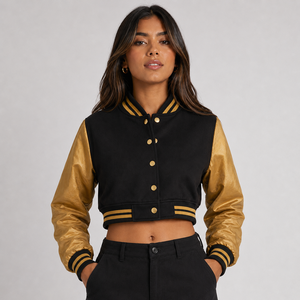 Chaqueta universitaria corta personalizada para mujer, diseñada con materiales de primera calidad, corte moderno y producción de marca privada OEM ODM - Product Image 1
