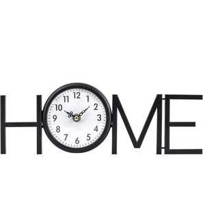 Modern <b>Black</b> Metal <b>Wall</b> <b>Clock</b> Integrated HOME Letters White Face <b>Black</b> Numbers Ornate Hands Minimalist Contemporary Artistic Tim - Product Image 1