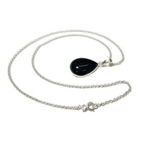 Collier en argent sterling 925 avec onyx noir, pierre précieuse naturelle en forme de poire, design bohème tendance, pendentif unisexe
