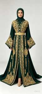 Abaya Larga para Mujer, Estilo Internacional, Cuello en V, Manga Larga, Bordado Floral, Corte Holgado, Estilo de Oriente Medio - Product Image 3