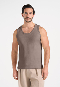 เสื้อกล้ามคอกลมผ้าถักลายริบสำหรับผู้ชาย สีพื้น สวมใส่สบาย สีเทา - Product Image 2