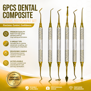 Juego de 6 Espátulas Dentales Manuales para Resina Compuesta, Antiadherentes, de Doble Punta, para Restauración, Color Dorado - Product Image 6