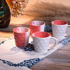 <b>Set</b> of 6 Pastel Ceramic Diamond <b>Tea</b> <b>Cup</b> and Saucers Durable 200ml Espresso <b>Cups</b> with 80ml Capacity BPA Certified - Product Image 5