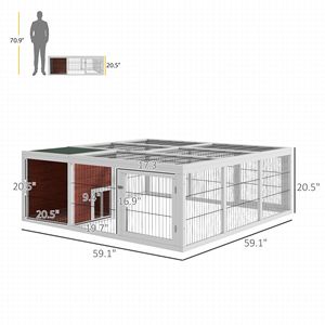 Conejera de Madera para Exteriores de 64 Pulgadas, Corral para Tortugas, Hábitat con Área de Juego y Cubierta Cerrada, Muebles para Mascotas - Product Image 3
