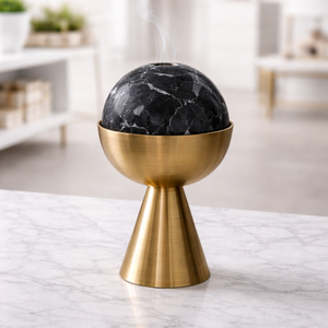 Hot Sale Luxury Home Decoration Premium White Gold Marble <b>Essential</b> <b>Oil</b> Diffuser Brass Base Aromatherapy Incense <b>Burner</b> Set - Product Image 1