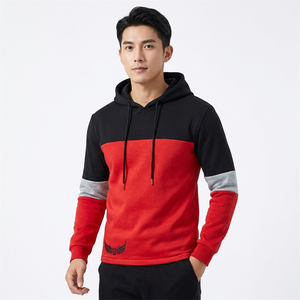 Sudadera con Capucha para Hombre, Diseño Color Block Rojo, Negro y Gris, Manga Larga, Informal, Tejida, para Otoño, Corte Regular, Transpirable - Product Image 6