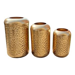 Ensemble de 3 vases tendance en acier inoxydable faits à la main, design Art Déco, finition dorée, vases décoratifs de table avec base antidérapante pour Pâques - Product Image 1