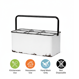 Distressed White Metal <b>Caddy</b> with 6 Compartments - Product Image 6