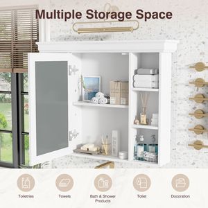 Modern 35 X 28 White Wall Mounted Bathroom Storage Cabinet with <b>Mirror</b> <b>Door</b> Medicine Cabinet Bathroom Shelves - Product Image 5