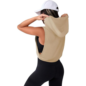 Women’s Slim Fit Crop Hoodie Tank Breathable Stretch Gym Yoga Workout <b>Top</b> - Product Image 6
