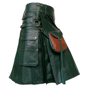 Men's Green <b>Leather</b> Kilt with Sporran Bag Traditional Scottish Highland Wears 2026 - Product Image 1