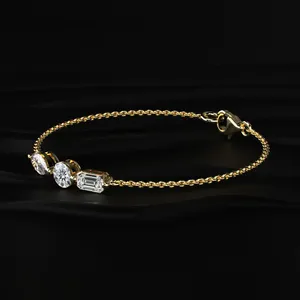 Pulsera de Diamantes Cultivados en Laboratorio para Mujer, Tres Piedras, Claridad VVS-VS, Certificación IGI, Color D-F, Diamantes CVD, Chapado en Oro, Moderna - Product Image 4