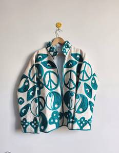 Veste en velours brodée à la main à motif géométrique, col montant, manches longues, style minimaliste printanier, en tissu tissé respirant - Product Image 4
