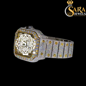 Montre personnalisée de luxe automatique à cadran moissanite de haute qualité, boîtier en acier fabriqué à la main, cadran analogique en verre de 20mm, tenue de fête pour fenêtre - Product Image 1