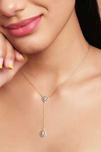 Colliers Y en or massif 14K avec diamants de laboratoire ronds, en forme de poire et en forme de cœur, 42 cm, fermoir mousqueton, sertissage halo, style minimaliste moderne, prix d'usine - Product Image 4