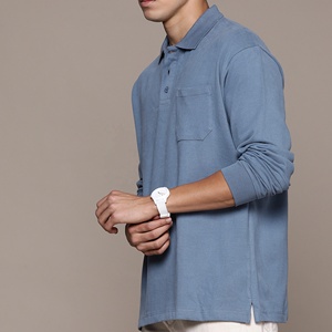 Mens Long Sleeve <b>Polo</b> <b>Shirt</b> Pocket <b>Blue</b> Cotton Pique Collar Casual Top Apparel Manufacturer - Product Image 5