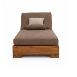 Solid Teak Wood Outdoor Chaise Lounge Adjustable Sun <b>Lounger</b> with Brown <b>Cushion</b> for Poolside Resort Hotel Patio Garden Furniture - Product Image 4