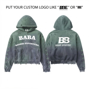 BABA BASHIR EXPORTERS Sweat-shirt à capuche zippé oversize unisexe Streetwear en molleton de coton écologique avec design délavé à l'acide Automne - Product Image 1