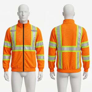 Veste de travail en tissu polyester mesh 280 GSM, panneau réfléchissant orange, impression de logo personnalisée, broderie de logo - Product Image 1