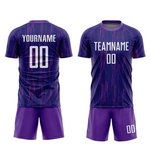 ชุดเสื้อฟุตบอลและกางเกงขาสั้นสีม่วง พิมพ์ลายแบบซับลิเมชั่น ระบายเหงื่อได้ดี สำหรับผู้ใหญ่ ทีมชายหญิง - Product Image 1
